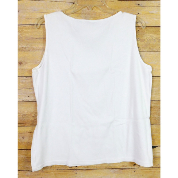 Karen Scott Tank Top XL White Black Neckline Casual - Picture 3 of 4